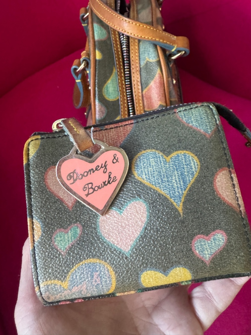 Dooney & Bourke Y2K Heart Print Mini Barrel Bag + Coin Pouch - Picture 6 of 12